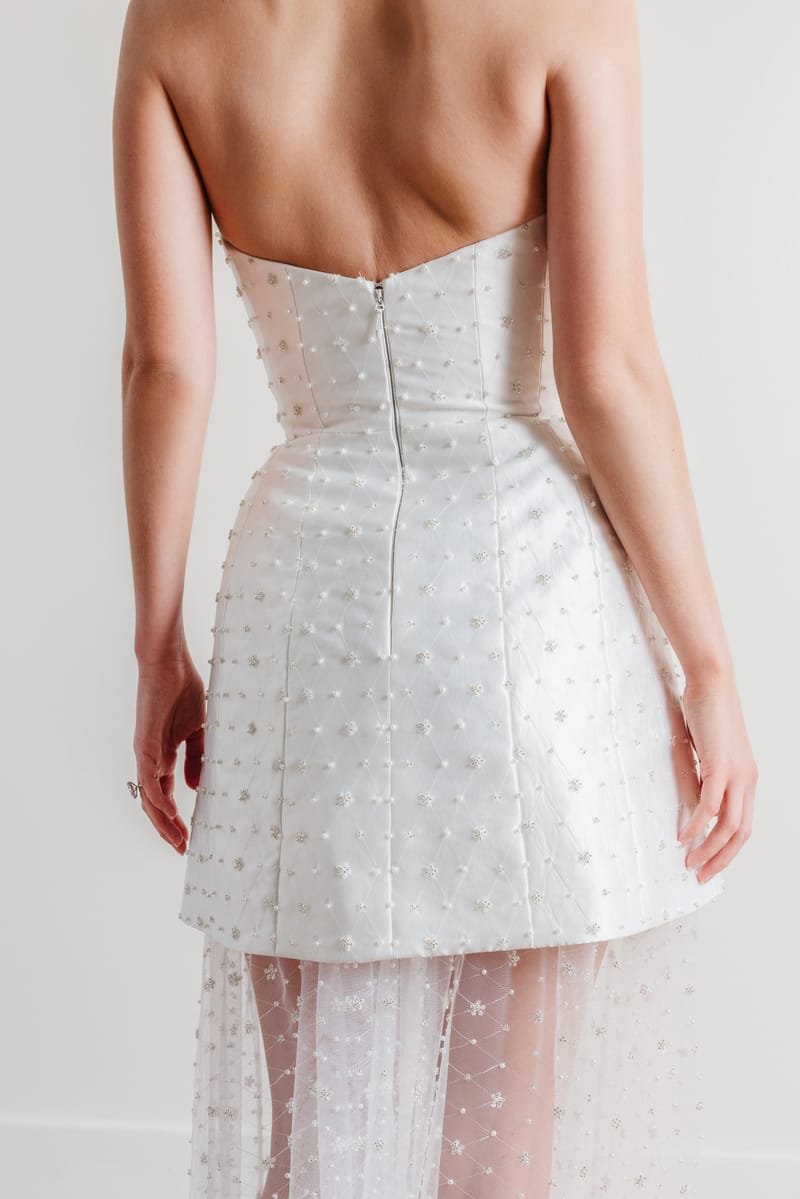 Wedding dress, two-in-one, Short, with a removable sheer skirt — Gabriel by Watters Designs, view 2, MADAMOON showroom, Paris 10e