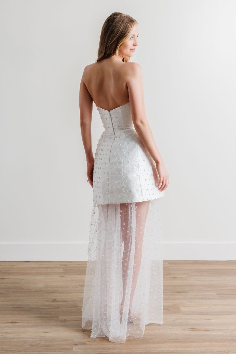Wedding dress, two-in-one, Short, with a removable sheer skirt — Gabriel by Watters Designs, view 5, MADAMOON showroom, Paris 10e