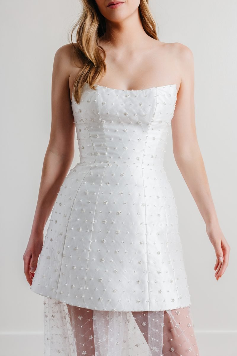 Wedding dress, two-in-one, Short, with a removable sheer skirt — Gabriel by Watters Designs, view 6, MADAMOON showroom, Paris 10e