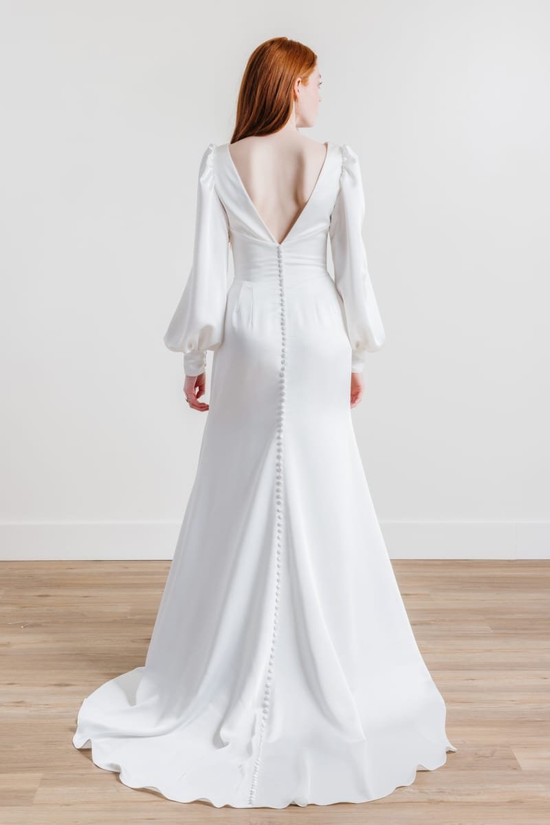 Wedding dress, sheath with balloon sleeves — Ryle by Watters Designs, view 2, MADAMOON showroom, Paris 10e