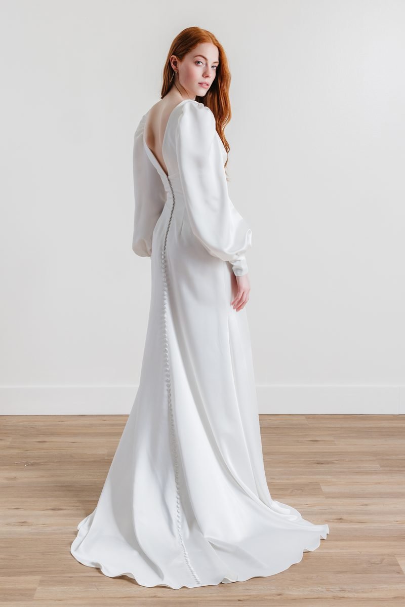 Wedding dress, sheath with balloon sleeves — Ryle by Watters Designs, view 4, MADAMOON showroom, Paris 10e