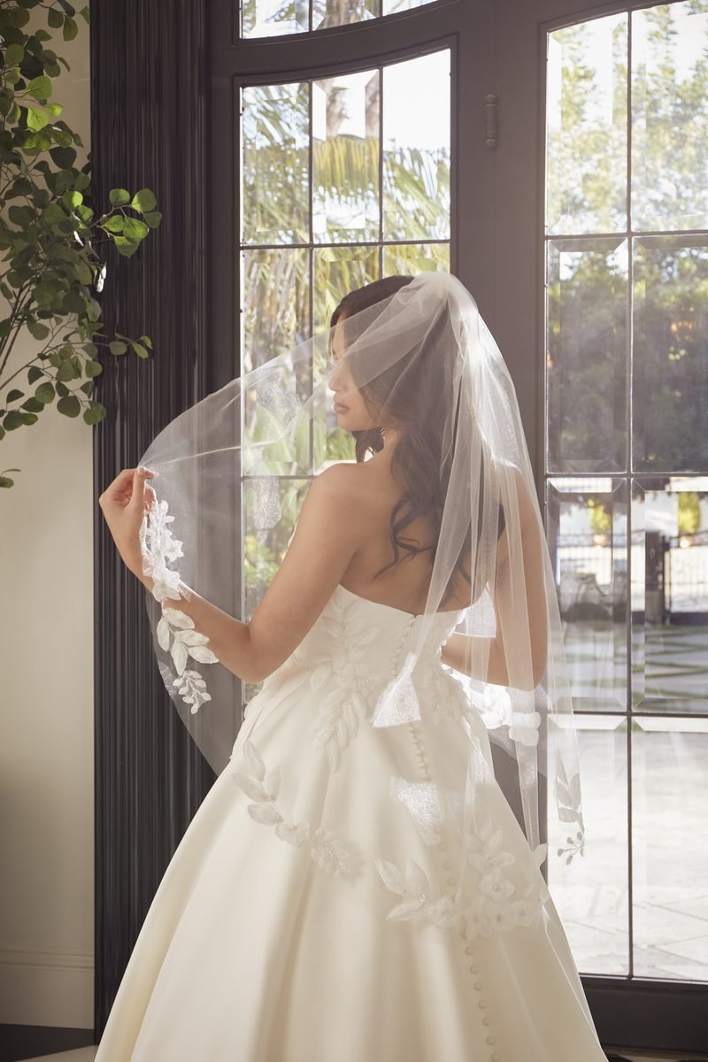 Wedding dress, ball gown, Silk satin, detachable dropped straps — Addison by Casablanca Bridal, view 4, MADAMOON showroom, Paris 10e