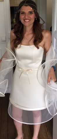 Location robe de mariée courte satin de soie