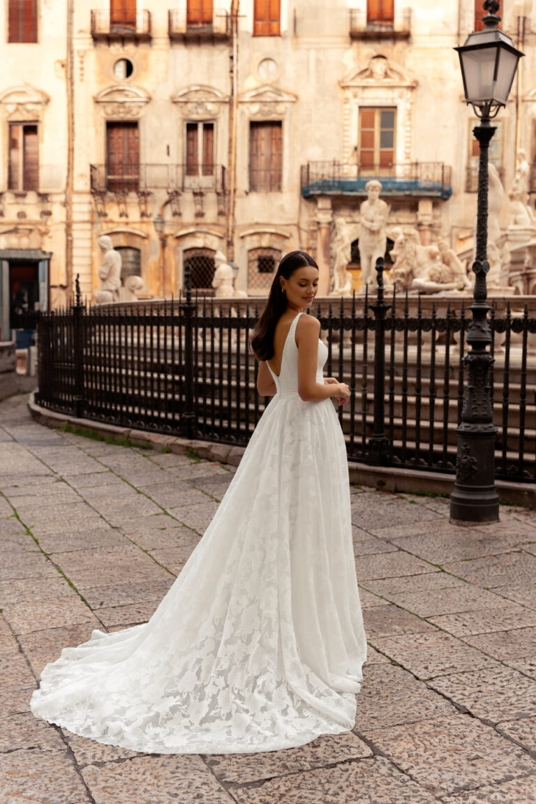 Robe de mariée trapèze Jacquard